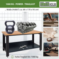Werkbank Profiline XXL 170x69 cm 1000 kg Traglast freistehender Werkstatttisch mit Hartholzplatte