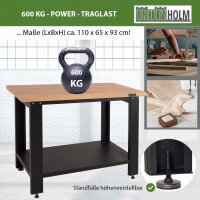 Werkbank Profiline XL freistehend 110 x 65 cm 600 kg Stahl Werktisch mit massiver Holzarbeitsplatte