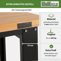 Werkbank Profiline XL freistehend 110 x 65 cm 600 kg Stahl Werktisch mit massiver Holzarbeitsplatte