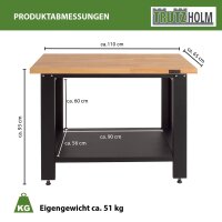 Werkbank Profiline XL freistehend 110 x 65 cm 600 kg Stahl Werktisch mit massiver Holzarbeitsplatte