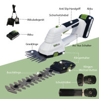 Akku Rasentrimmer 20 V 2-in-1 inkl. 2 x 2.0Ah Akku 10 cm Gras- und 20 cm Strauchklinge Akku Grasschere
