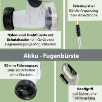 Akku Fugenreiniger 20V inkl. 2 x Akku 2.0Ah wechselbare Fugenbürsten Teleskopstiel
