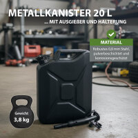 2x Benzinkanister Kraftstoffkanister Metall 20 Liter Hammerschlag Schwarz inkl. Ausgießer + Halter