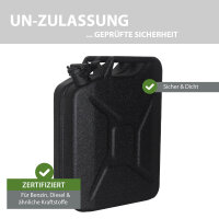 2x Benzinkanister Kraftstoffkanister Metall 20 Liter Hammerschlag Schwarz inkl. Ausgießer + Halter