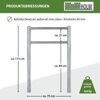 2x Fahrradanlehnbügel mit Knieholm 115x75 cm Stahl feuerverzinkt Ø 60 mm zum Einbetonieren Typ H