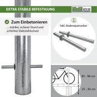 2x Fahrradanlehnbügel mit Knieholm 115x75 cm Stahl feuerverzinkt Ø 60 mm zum Einbetonieren Typ H