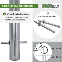 5x Fahrradanlehnbügel mit Knieholm 115x75 cm Stahl feuerverzinkt Ø 60 mm zum Einbetonieren Typ H