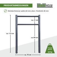 5x Fahrradanlehnbügel 115 x 75 cm Stahl Ø 60 mm mit Knieholm feuerverzinkt pulverbeschichtet Typ H