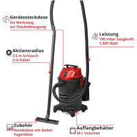 Einhell Nass-Trockensauger TC-VC 1930 A 1500 W 30 L Staubsauger mit integrierter Automatiksteckdose