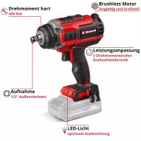Einhell Akku-Schlagschrauber IMPAXXO 18/450 Solo inkl. Nuss-Set & LED-Licht Power X-Change