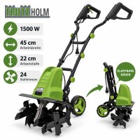 Motorhacke 24 Hackmesser 45 cm breit 22 cm tief 1500W Bodenhacke Transporträder klappbar Tragegriff