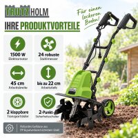 Motorhacke 24 Hackmesser 45 cm breit 22 cm tief 1500W Bodenhacke Transporträder klappbar Tragegriff