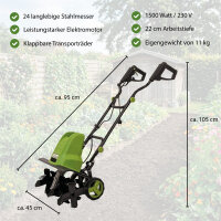 Motorhacke 24 Hackmesser 45cm breit 22 cm tief 1500W Bodenhacke Transporträder  klappbar Tragegriff