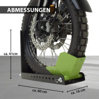 Motorradwippe Stahl 10-fach verstellbar Radgröße 8-24 Zoll Reifenbreite bis 145 mm schwarz/grün