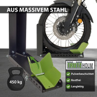 Motorradwippe Stahl 10-fach verstellbar Radgröße 8-24 Zoll Reifenbreite bis 145 mm schwarz/grün