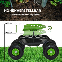 Gartenscooter mit Ablage Stahl 150 kg Sitzhöhe 44-52 cm Sitz 360° drehbar Lufträder in Schwarz-grün