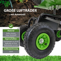 Gartenscooter mit Ablage Stahl 150 kg Sitzhöhe 44-52 cm Sitz 360° drehbar Lufträder in Schwarz-grün