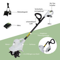 Akku Bodenhacke 20V/2.0Ah mit Akku und Ladegerät 19 cm Arbeitsbreite 24 Klingen 15,5 cm Arbeitstiefe Motorhacke