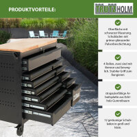 Werkstattwagen Star XL unbestückt 103 x 112 cm Stahl schwarz/grau 12 Schubladen Hartholzplatte
