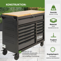 Werkstattwagen Star XL unbestückt 103 x 112 cm Stahl schwarz/grau 12 Schubladen Hartholzplatte