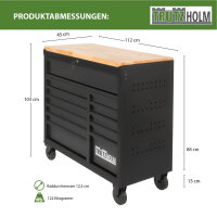 Werkstattwagen Star XL unbestückt 103 x 112 cm Stahl schwarz/grau 12 Schubladen Hartholzplatte