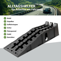 2x Auffahrrampe mit Überfahrstopper 5t Tragkraft 90x30x21,5 cm Kunststoff Auffahrkeil stapelbar