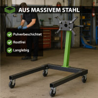 Motorständer Stahl Tragkraft 550 kg 360° Montagekopf 4 Räder Motorhalter Montageständer mobil grün