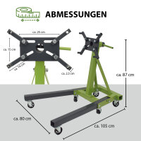 Motorständer Stahl Tragkraft 900 kg 360° Montagekopf 6 Räder Motorhalter Montageständer mobil grün