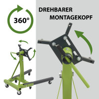 Motorständer Stahl Tragkraft 900 kg 360° Montagekopf 6 Räder Motorhalter Montageständer mobil grün