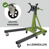 Motorständer Stahl Tragkraft 900 kg 360° Montagekopf 6 Räder Motorhalter Montageständer mobil grün