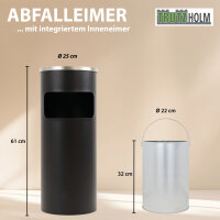 Abfalleimer mit Aschenbecher 30 L Schwarz Metall pulverbeschichtet Mülleimer Aschenbecher 2 in 1