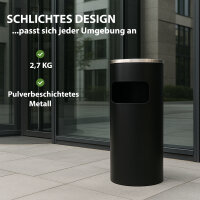 Abfalleimer mit Aschenbecher 30 L Schwarz Metall pulverbeschichtet Mülleimer Aschenbecher 2 in 1