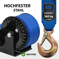 Gurtwinde 360 kg Gurtlänge 8 m Gurtbreite 5 cm mit Lasthaken Sperrhebel Handkurbel ergonomisch