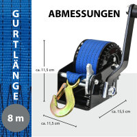 Gurtwinde 360 kg Gurtlänge 8 m Gurtbreite 5 cm mit Lasthaken Sperrhebel Handkurbel ergonomisch
