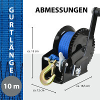 Gurtwinde 540 kg Gurtlänge 10 m Gurtbreite 5 cm mit Lasthaken Sperrhebel Handkurbel ergonomisch