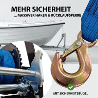 Gurtwinde 540 kg Gurtlänge 10 m Gurtbreite 5 cm mit Lasthaken Sperrhebel Handkurbel ergonomisch