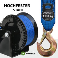 Gurtwinde 1133 kg Gurtlänge 10 m Gurtbreite 5 cm mit Lasthaken Sperrhebel Handkurbel ergonomisch