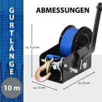 Gurtwinde 1133 kg Gurtlänge 10 m Gurtbreite 5 cm mit Lasthaken Sperrhebel Handkurbel ergonomisch