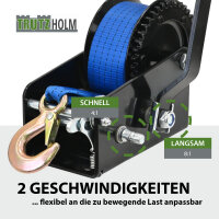 Gurtwinde 1133 kg Gurtlänge 10 m Gurtbreite 5 cm mit Lasthaken Sperrhebel Handkurbel ergonomisch