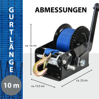Gurtwinde 1360 kg Gurtlänge 10 m Gurtbreite 5 cm mit Lasthaken Sperrhebel Handkurbel ergonomisch