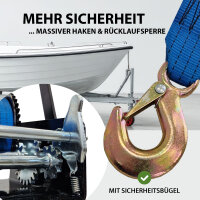 Gurtwinde 1360 kg Gurtlänge 10 m Gurtbreite 5 cm mit Lasthaken Sperrhebel Handkurbel ergonomisch