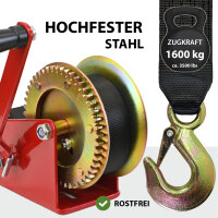 Gurtwinde 1600 kg Gurtlänge 10 m Gurtbreite 5 cm mit Lasthaken Sperrhebel Handkurbel ergonomisch