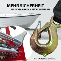Gurtwinde 1600 kg Gurtlänge 10 m Gurtbreite 5 cm mit Lasthaken Sperrhebel Handkurbel ergonomisch