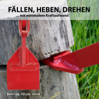 Fällheber mit Wendehaken Stahl 115 cm lang Zahnplatte 10 cm breit rutschfester Griff Fällhilfe rot
