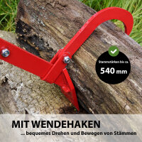 Fällheber mit Wendehaken Stahl 115 cm lang Zahnplatte 10 cm breit rutschfester Griff Fällhilfe rot