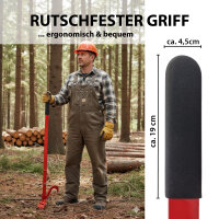 Fällheber mit Wendehaken Stahl 115 cm lang Zahnplatte 10 cm breit rutschfester Griff Fällhilfe rot