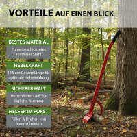 Fällheber mit Wendehaken Stahl 115 cm lang Zahnplatte 10 cm breit rutschfester Griff Fällhilfe rot