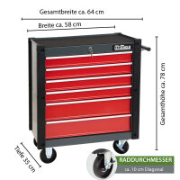 Werkstattwagen "Trutzi" 6 Schubladen abschließbar  78 x 64 cm Kantenschutzleisten Rollcontainer rot