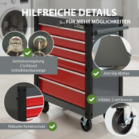 Werkstattwagen "Trutzi" 6 Schubladen abschließbar  78 x 64 cm Kantenschutzleisten Rollcontainer rot
