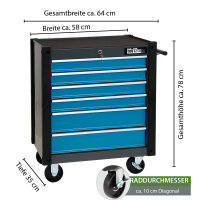 Werkstattwagen "Trutzi" abschließbar  6 Schubladen 78 x 64 cm Kantenschutzleisten Rollcontainer blau